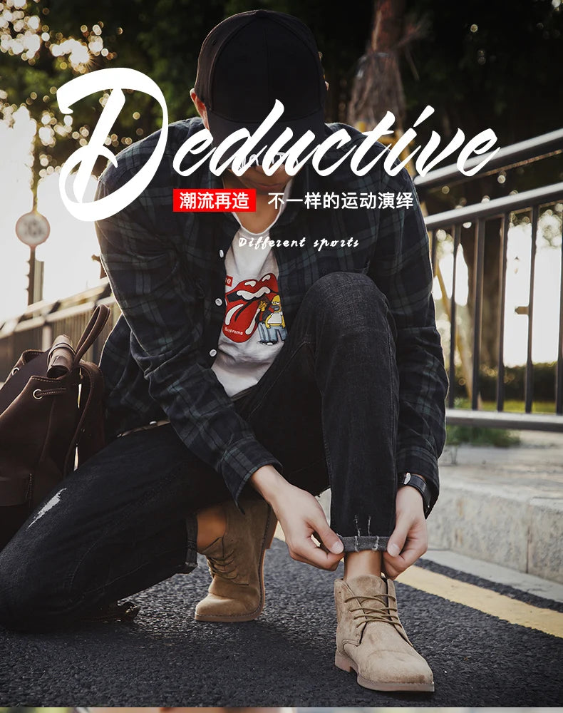 British Style Brown Men's Chelsea Boots Retro Lace Up Suede Boots Men Pointed-toe Leather Casual Ankle Boots Men botas masculino