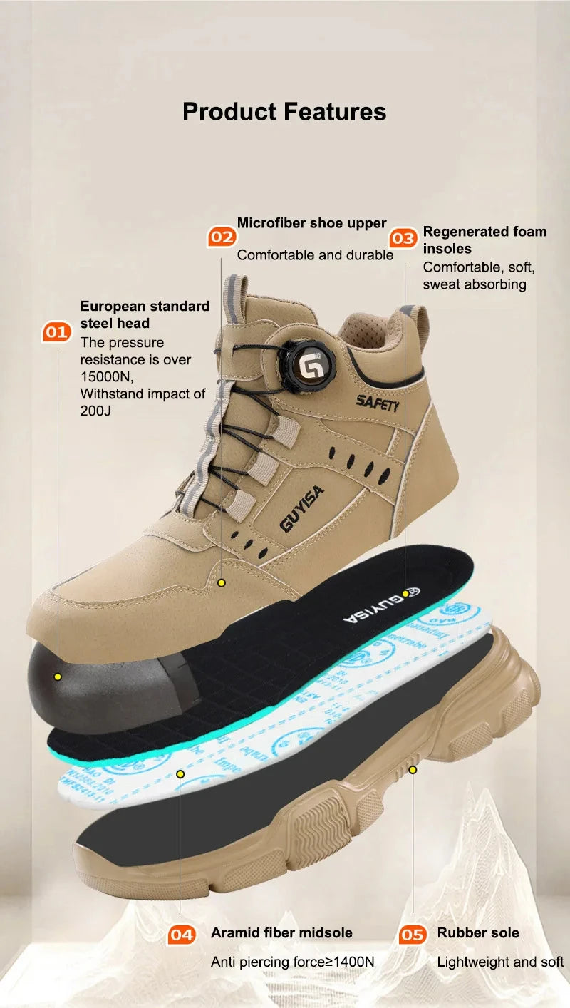 Men's Rotating Button Anti-Smash Anti-puncture Steel toe work Safety Shoes Men Work Boots Protective Women Sneakers Shoes