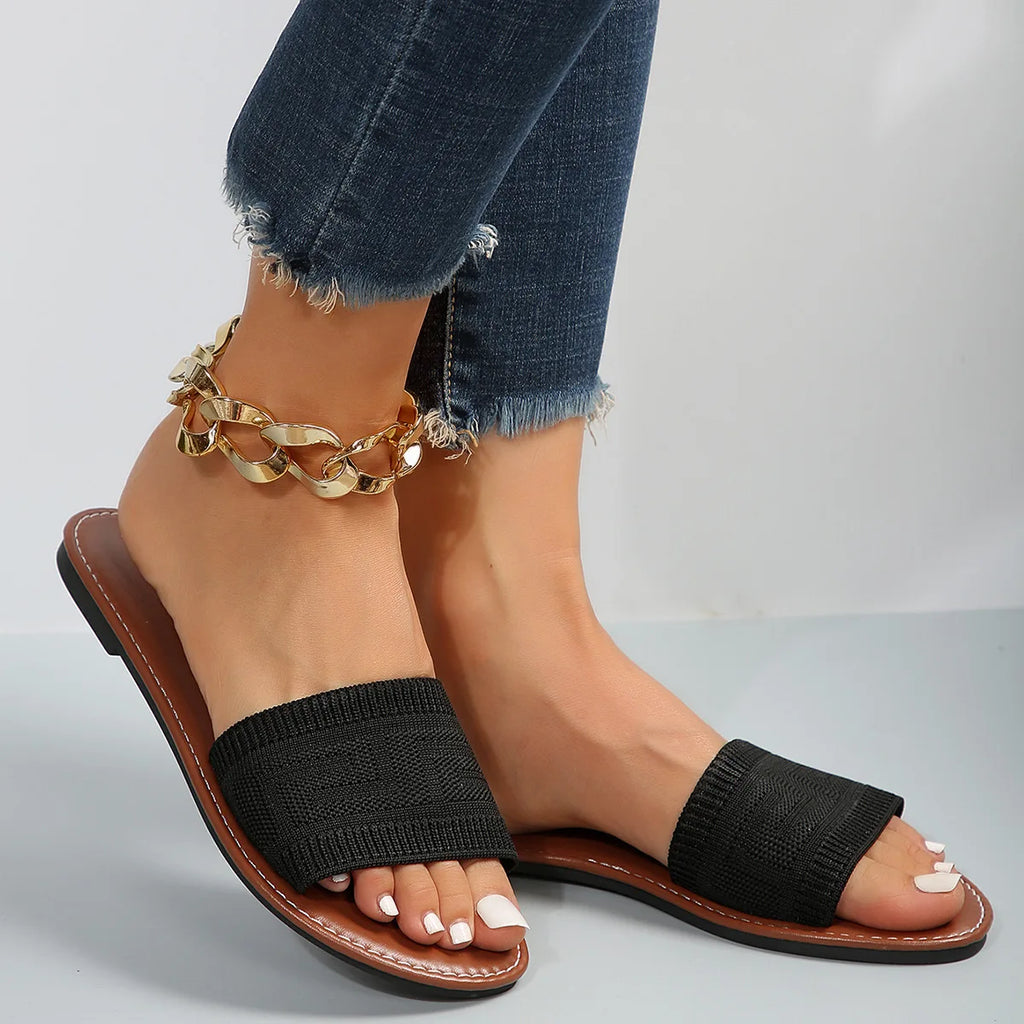 Women's Sandals 2025 Summer Luxury Fashion Flat Sandals Brown Designer Open Toe Non-Slip Outdoor Beach Slippers Slides Women