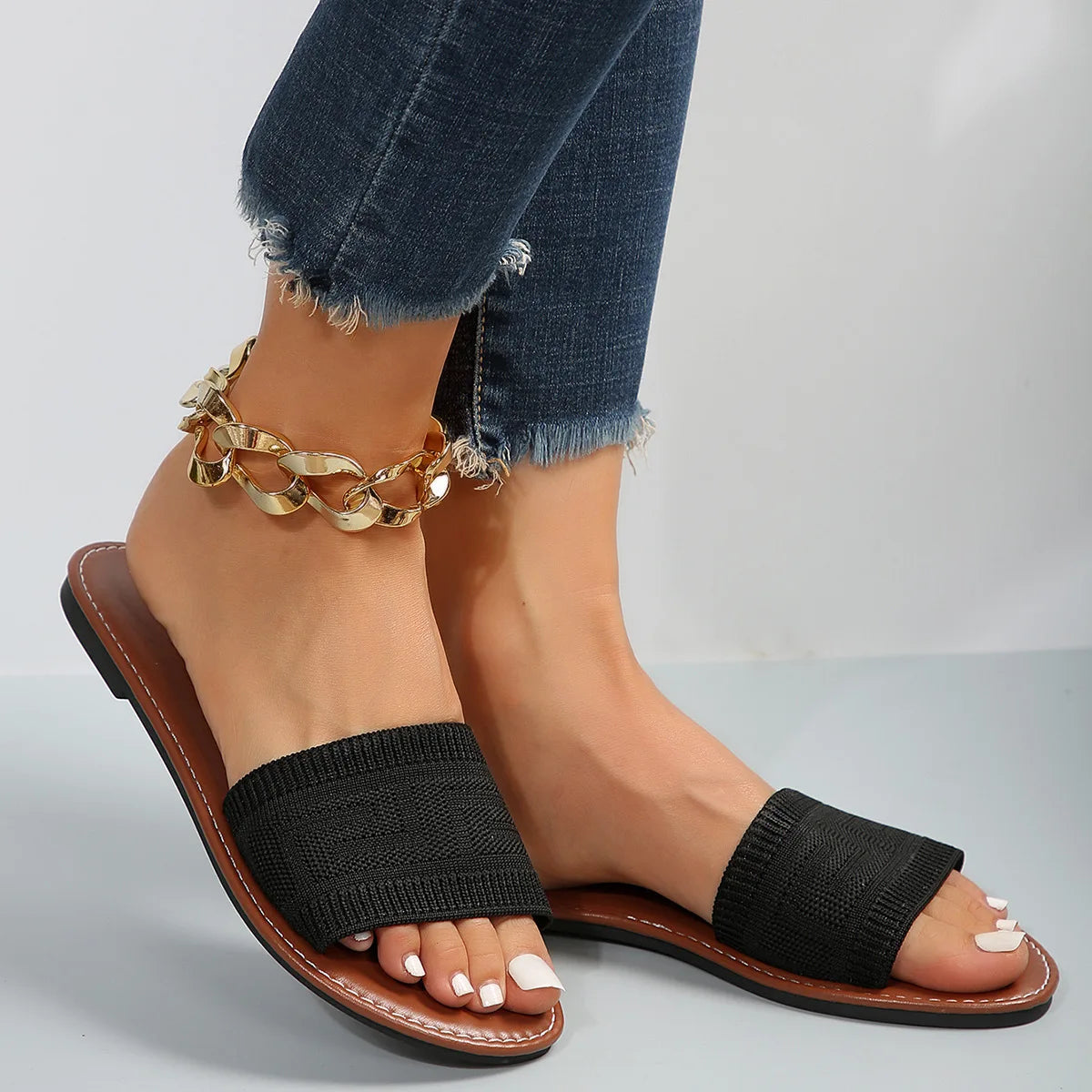 Women's Sandals 2025 Summer Luxury Fashion Flat Sandals Brown Designer Open Toe Non-Slip Outdoor Beach Slippers Slides Women