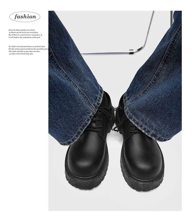 Plus Size Men Leather Shoes Black Platform Lace Up Casual Shoes for Young Men British Style Business Social Shoes Zapatos Hombre