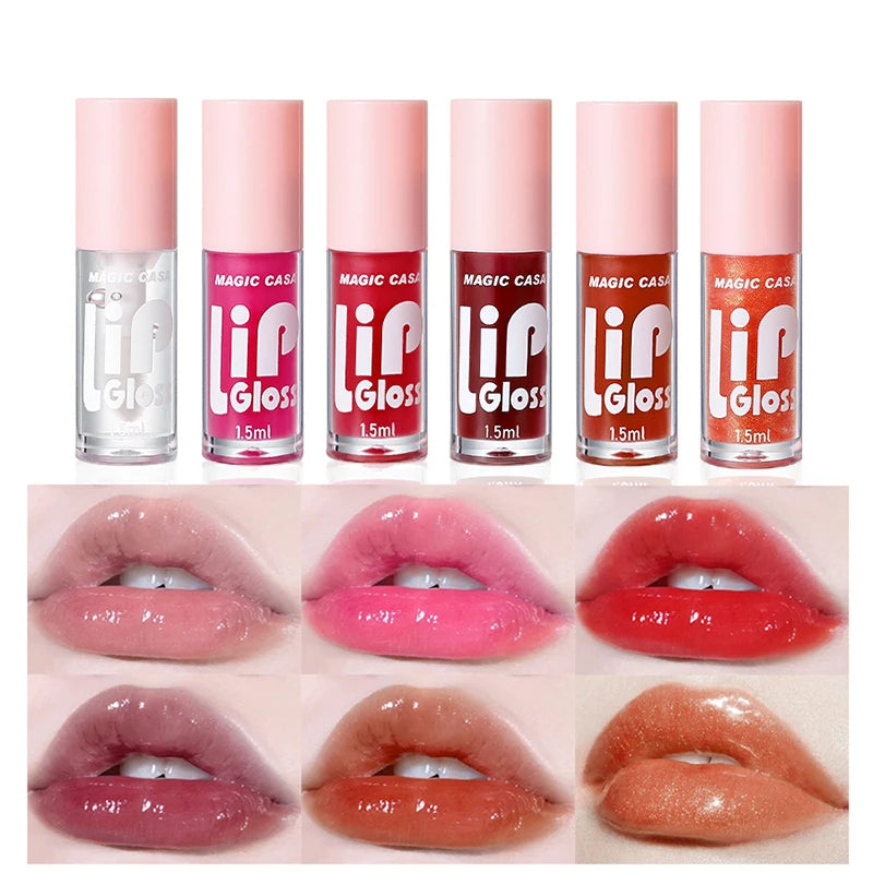 MAGIC CASA 6-Piece Set Water-Gloss Jelly Lip Oil - Plumping, Hydrating, Makeup Base, Long-Lasting Moisture
