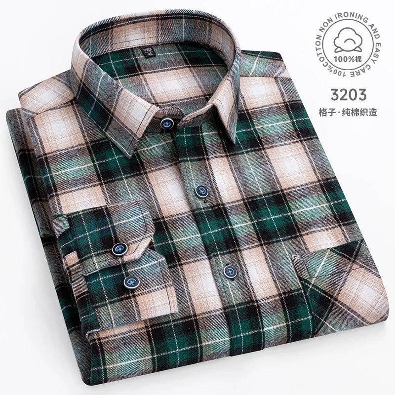 New Plaid Flannel Shirts For Men Long Sleeve 100%Cotton Fashion Casual Soft Standard-Fit Man Blouse Clothes Oversize 10XL 11XL