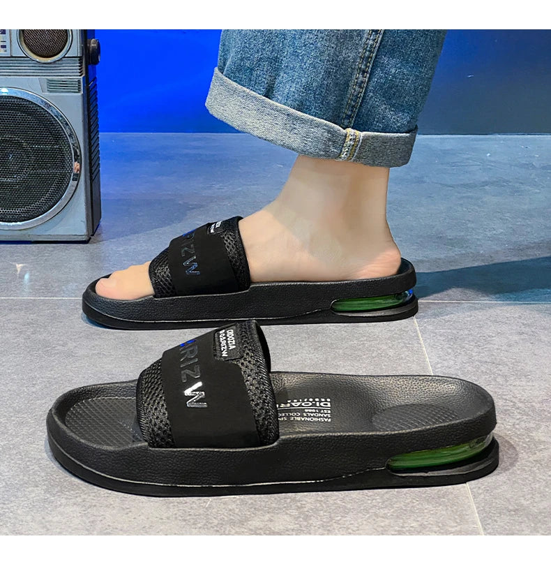 Summer Men's Mesh Surface Slippers EVA Platform Open Toe Slip on Sandals Home Non-slip Slides Outdoor Beach Sandal Shoes for Men