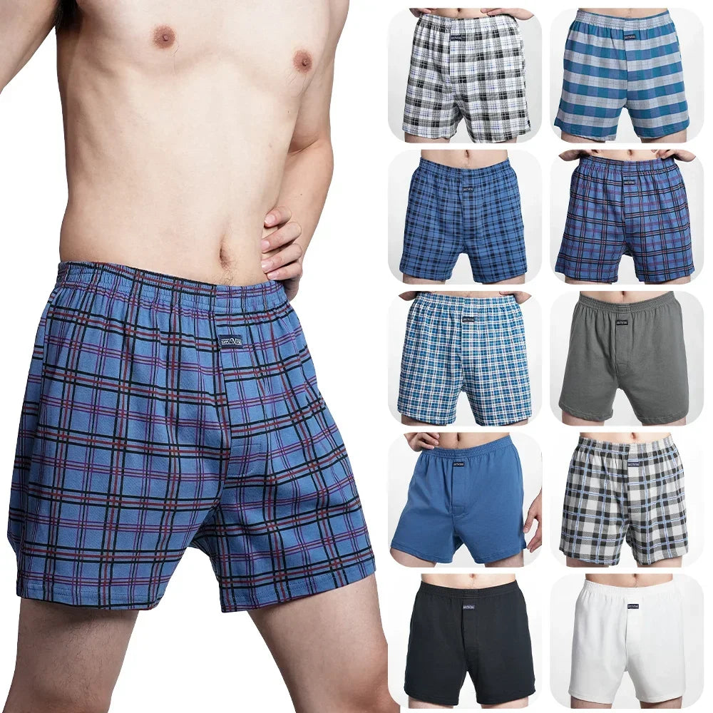 2024 Men's 100% Cotton Boxer Shorts Foreskin Underwear High Waist Big Underpants Casual Plaid Plus Size Aro Alo Allo Pants M-3XL