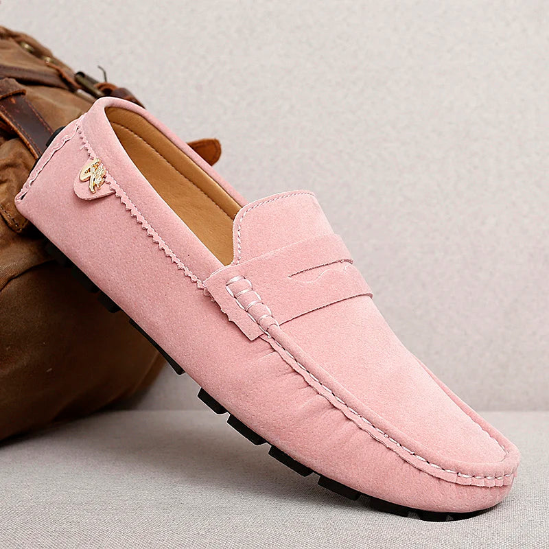 Suede Leather Penny Peas Loafers Men Women Boys Driving Shoes Big Size 35-48 Moccasins Slip on Flats Designer Mens Loafers Pink