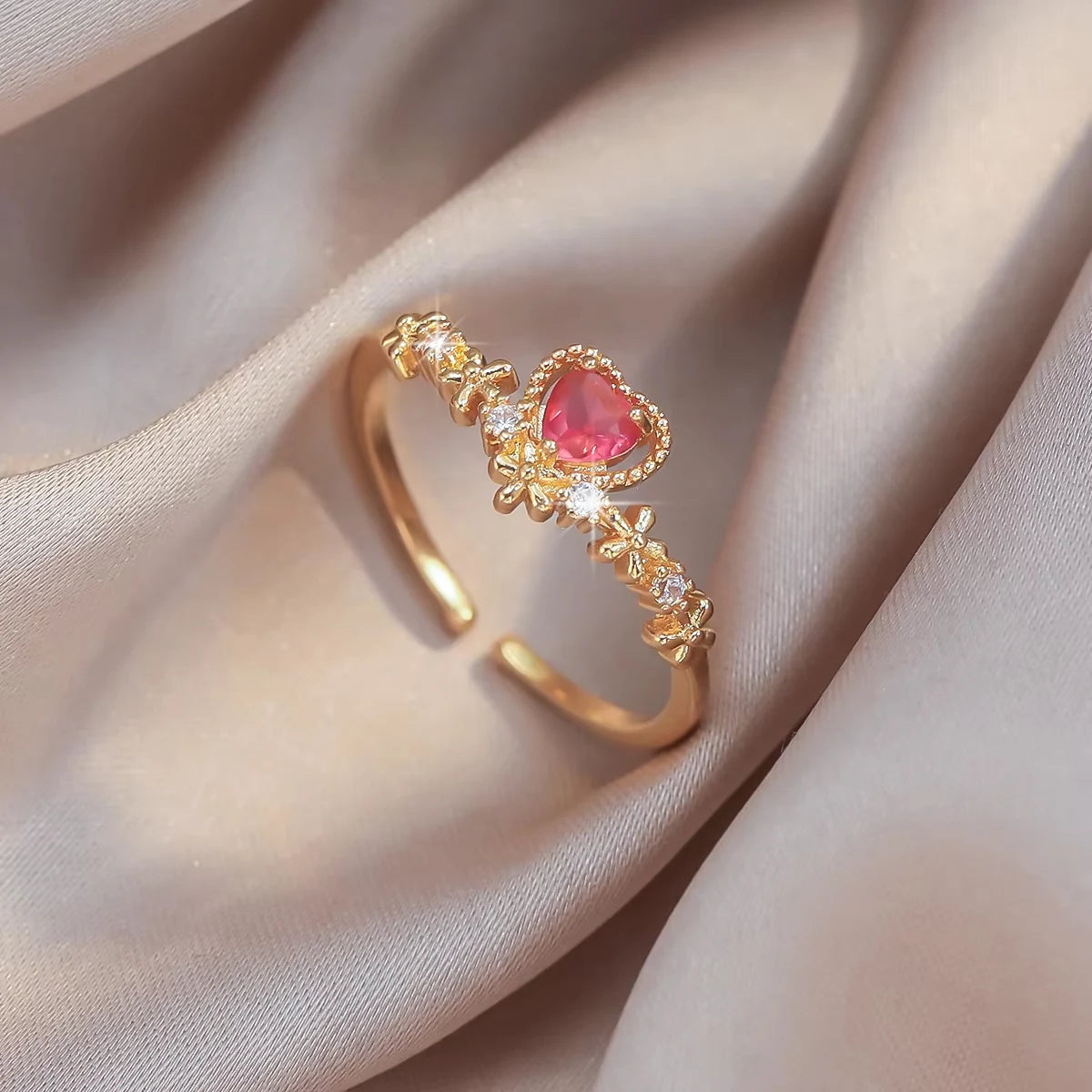 1 Piece of Rose Gold Color Niche Adjustable Ring with Plain Ring Women's Heart Set Design Ring Index Finger Ring