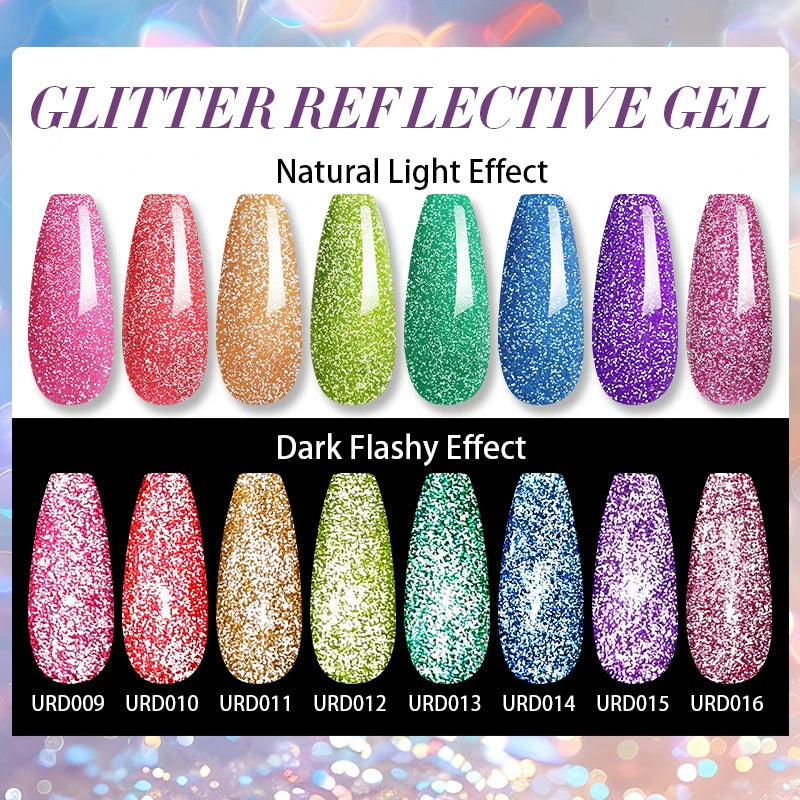 UR SUGAR 15ml Glitter Reflective Black Nail Gel Polish Flash Effect Shiny Soak Off UV Gel Manicure Colorful NeonNail Art Varnish