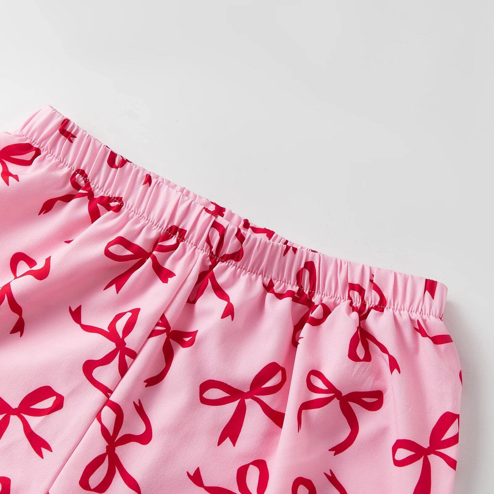 Fall Winter 2 Piece Pajamas Set for Women Cute Long Sleeve Bow Print Shirt + Straight Pants Set Loose Lounge Clothes