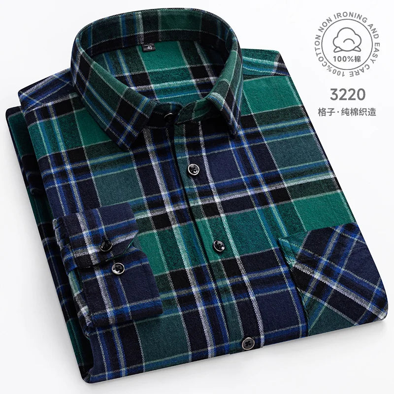 New Plaid Flannel Shirts For Men Long Sleeve 100%Cotton Fashion Casual Soft Standard-Fit Man Blouse Clothes Oversize 10XL 11XL