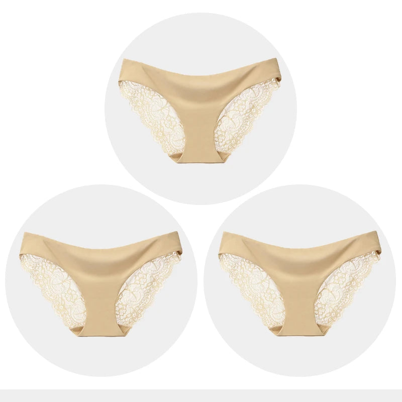 Women's Seamless Underwear Leopard Intimate Women Sexy Lace Black Floral Panties Seamless Panty 3pcs/set