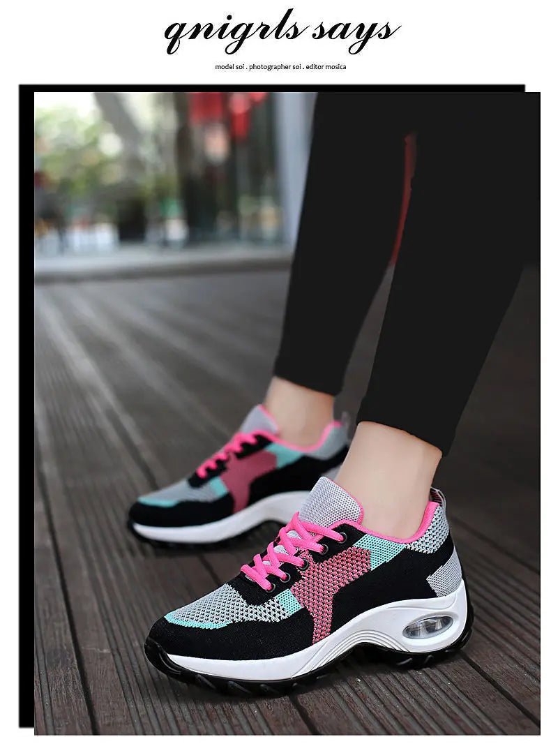 Tenis Women Sneakers Air Cushion Walking Shoes Breathable Gym Jogging Shoes for Woman Lace Up Platform Sport Shoe Tenes Feminino