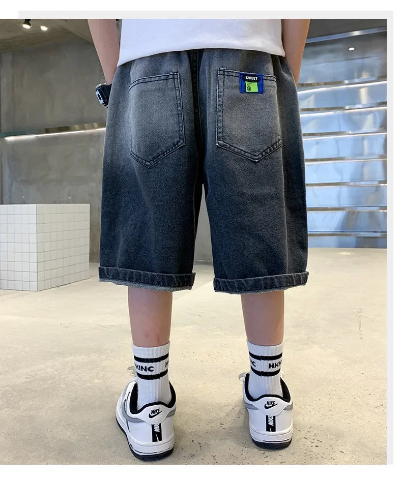 Boys Summer Denim Five-point Pants Kids Fashion Gradient Color Denim Shorts Trousers Teen Casual Jeans Children's Clothing