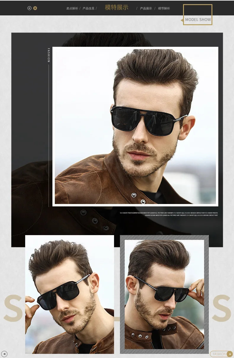 Polarized Sunglasses Men Fashion Double Bridge Square Frame Sun Glasses Brand Designer Unisex Driving Goggles Gafas De Sol UV400