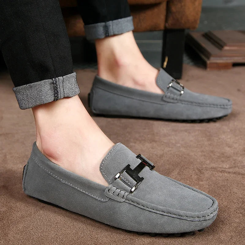 Classic Mens Loafers Male Summer Soft Shoes Fashion Men's Casual Leather Shoe Suede Casual Flats Breathable Hand-stitching Shoes