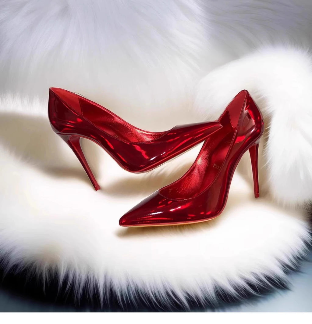 Glossy Red Pointed Toe Patent Leather High Heel Pumps Women Sexy Elegant Stiletto Heel Slip on  Cm Luxury Party Dress Shoes