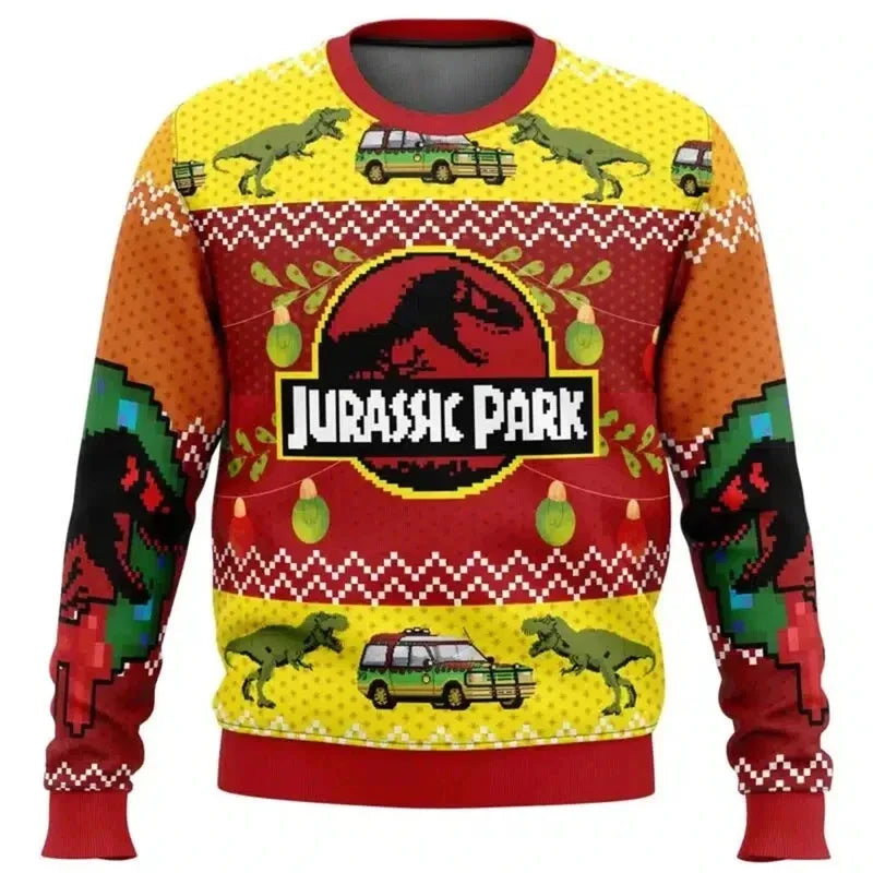 Jurassic Park Dinosaurs Merry Christmas Clothing Gifts Santa Claus sweaters Men's and women's hoodies 3D Autumn and Winter Party