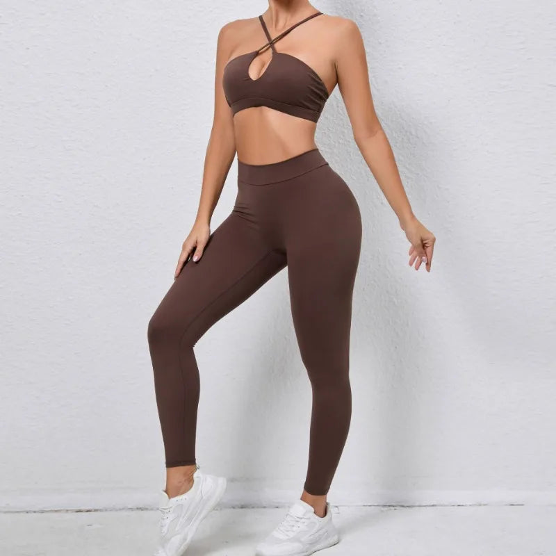 Seamless Yoga Sets Sports Fitness Hip-lifting Nude Feel Pants Cross Beauty Back Bra Suits Workout Gym Leggings Set for Women