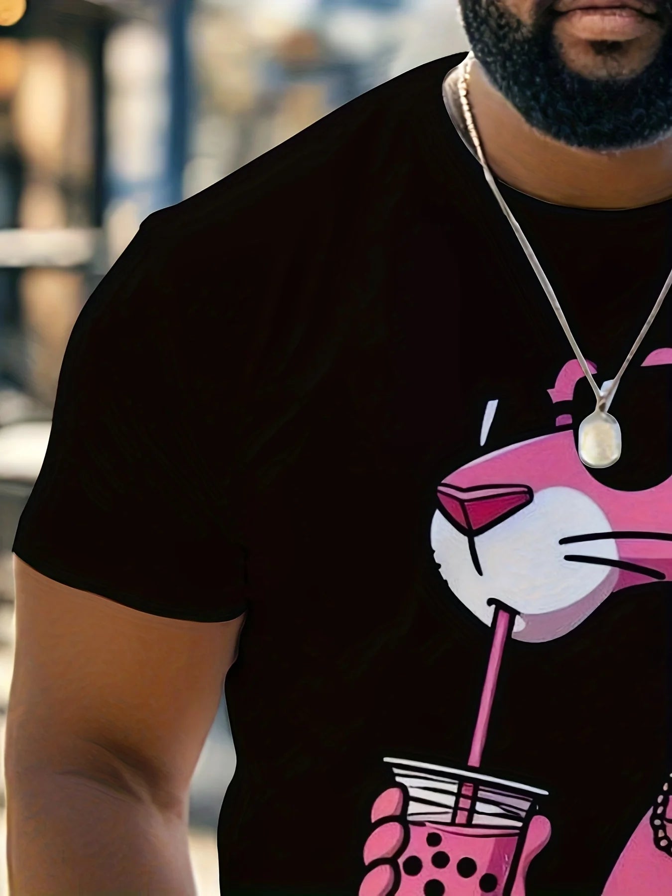 Men's Plus Size Casual Sports Tee - Pink Leopard Print with Stylish Cartoon Rat Graphic,Polyester,Machine Washable,Workout