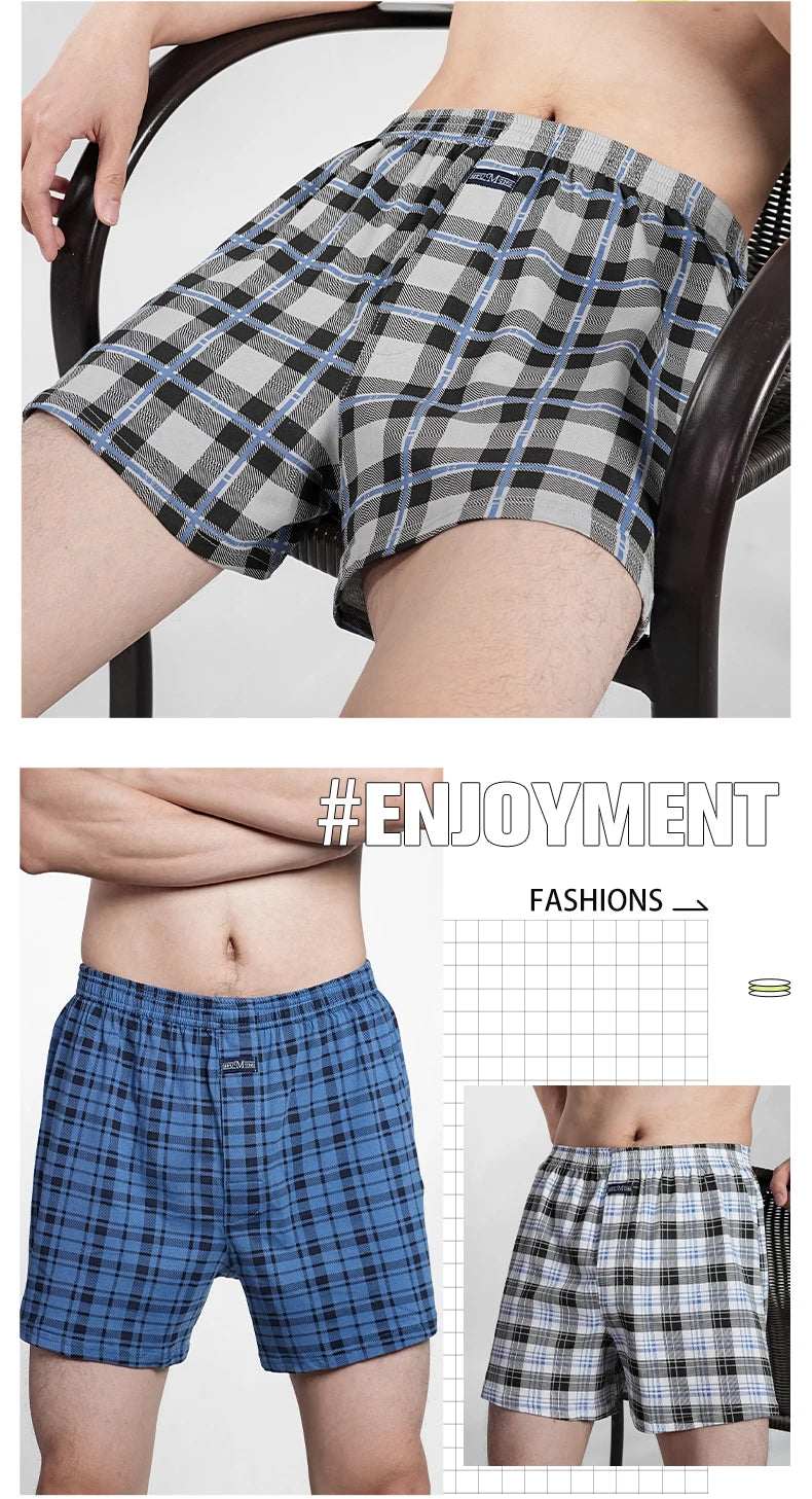 2024 Men's 100% Cotton Boxer Shorts Foreskin Underwear High Waist Big Underpants Casual Plaid Plus Size Aro Alo Allo Pants M-3XL