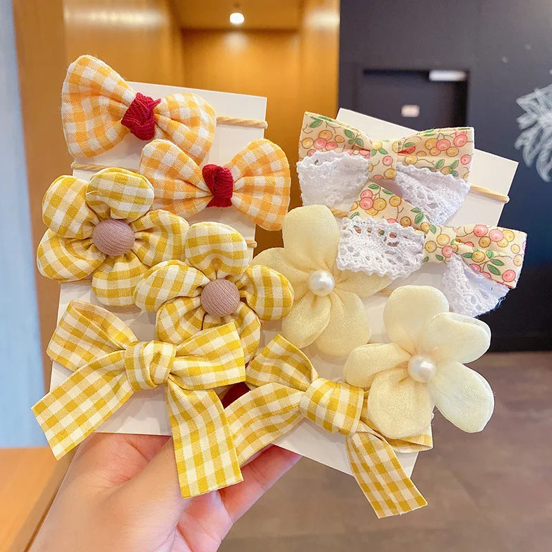 10Pcs/Set Bow Flower Elastic Hairbands for Kid Sweet Hair Ties Fashion Headbands Hair Accessories Rubber Band for Kid