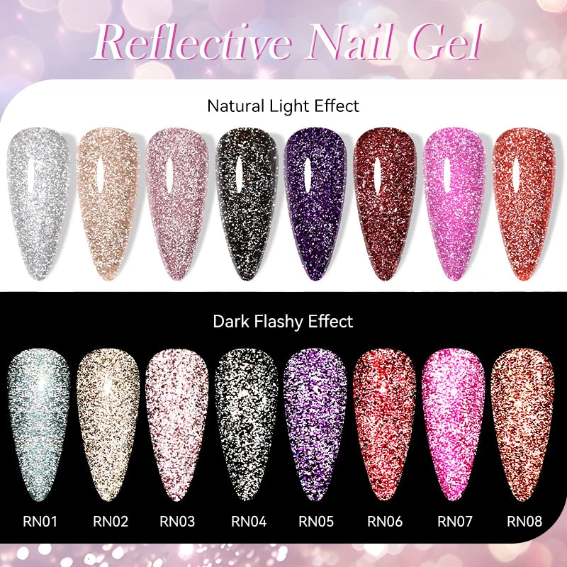 LILYCUTE 7ml Reflective Glitter Gel Nail Polish Shining Sparkling Gorgeous Silver Effect Semi-permanent UV Gel Nail Art Manicure