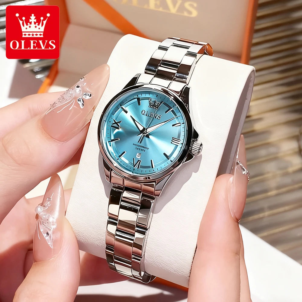 OLEVS Women's Watches Trend Elegant Stainless Steel Original Brand Small Dial Quartz Wristwatch for Lady Waterproof Luminous New