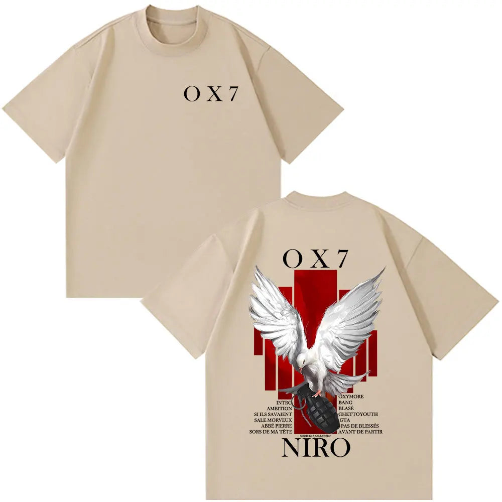 Rapper Niro OX7 Album T-shirt Men Women Clothes Hip Hop Fashion Pop Music T-shirts Male Casual Cotton Vintage T Shirt Streetwear