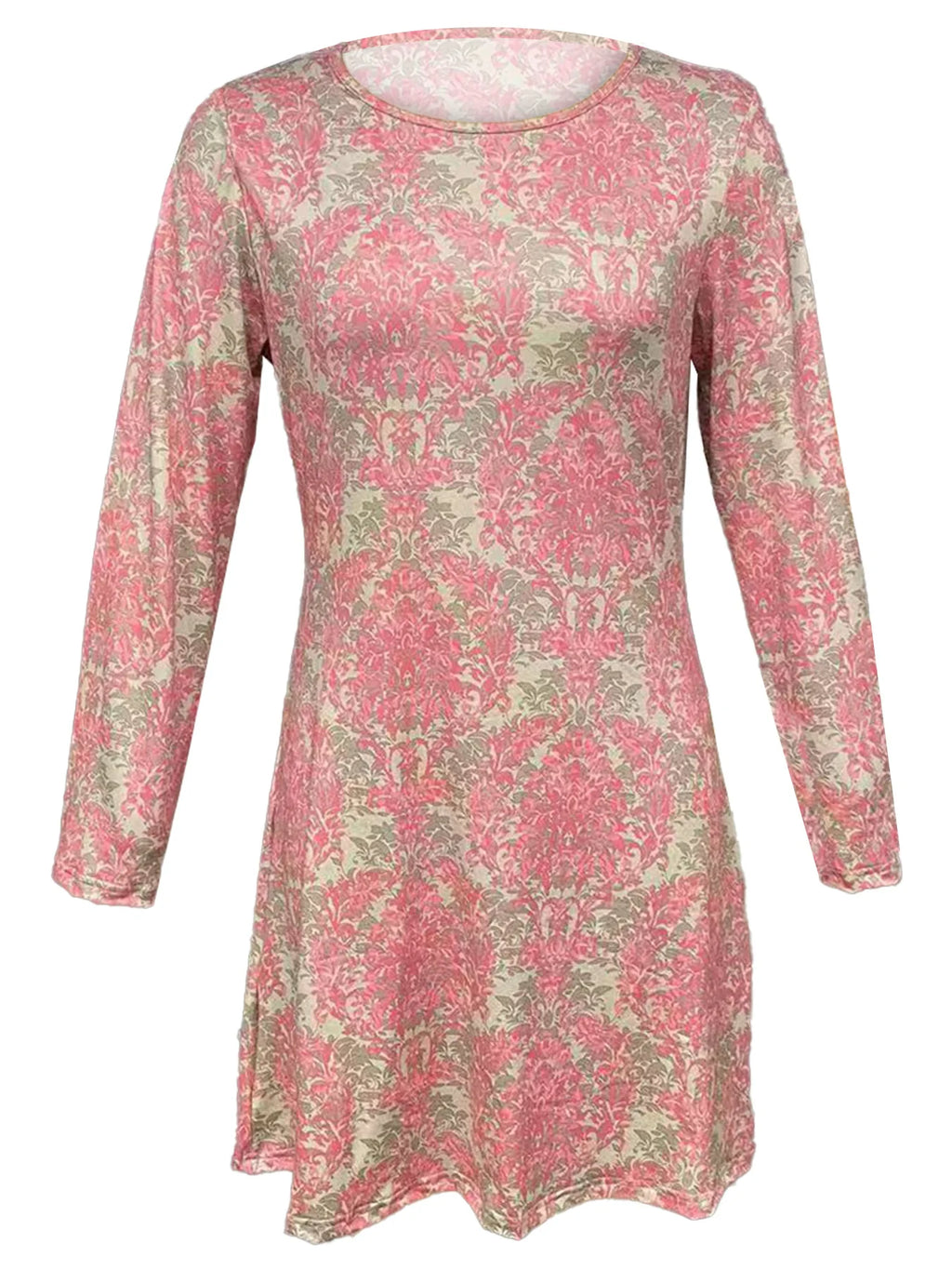 Women's Retro Floral Print round Neck Long Sleeve Dress Casual One-Piece Skirt European And American Cross-Border Simple Design