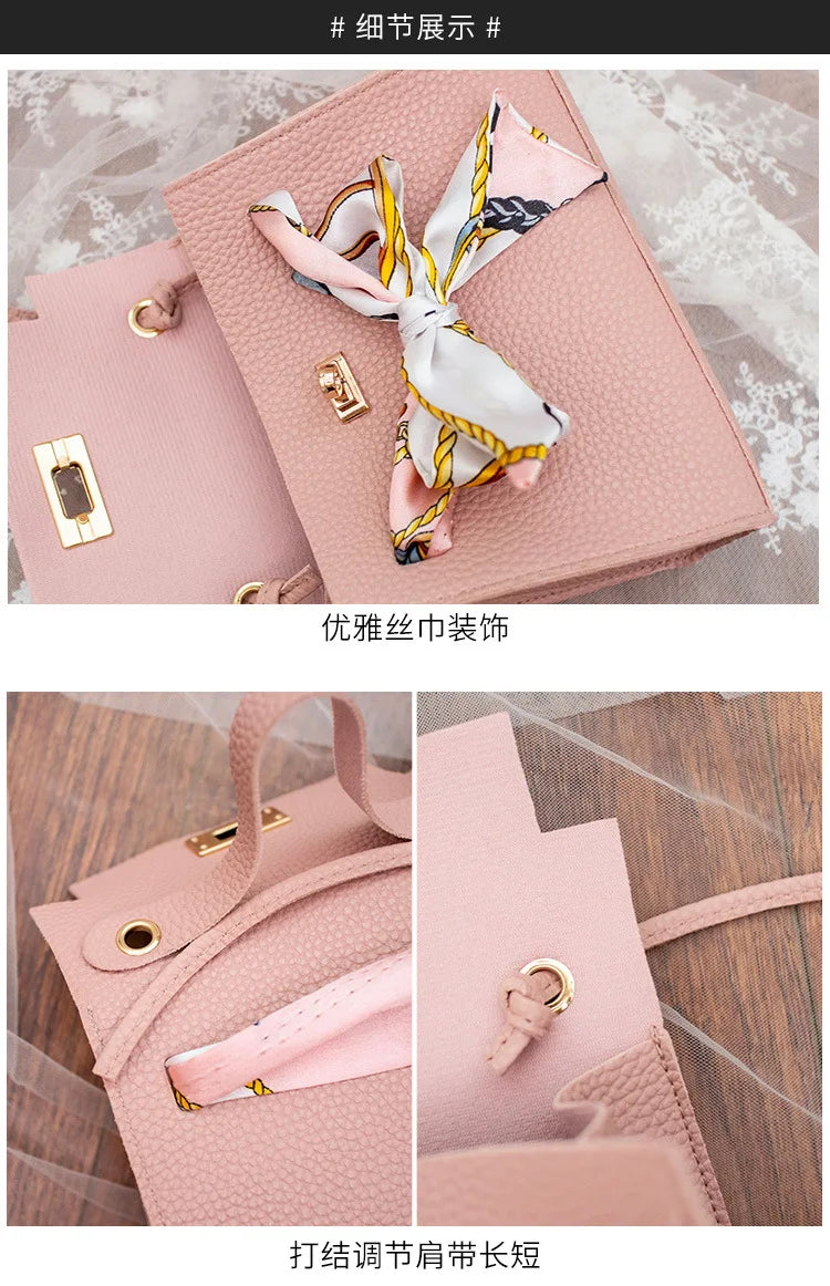2024 New Women Ribbon PU Leather Bow Decor Mini Flap Hangbag Ladies Fashion Wallet Shoulder Messenger Crossbody Bag Totes Wallet