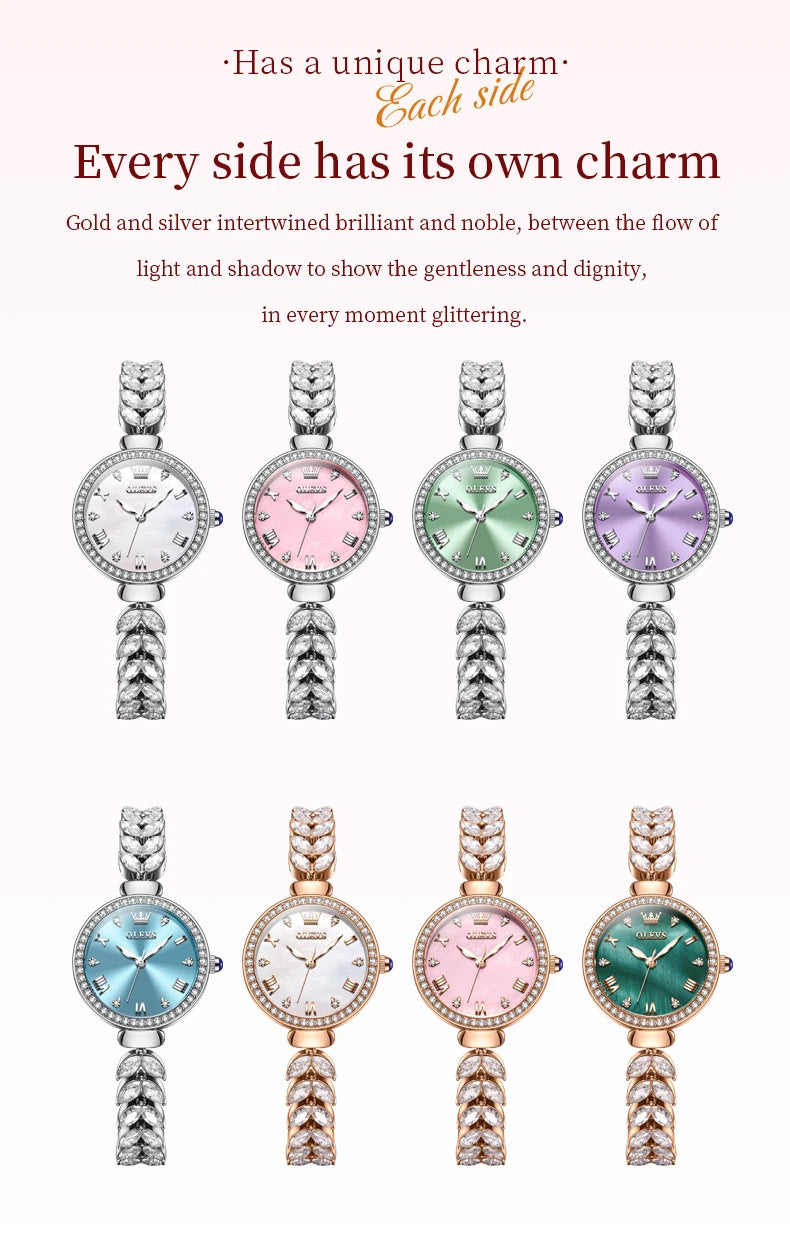 OLEVS 9971 Original Quartz Watches for Woman Fashion Full Diamond Mermaid Bracelet Wrist Watch Luxury Elegant Ladies Dress Watch