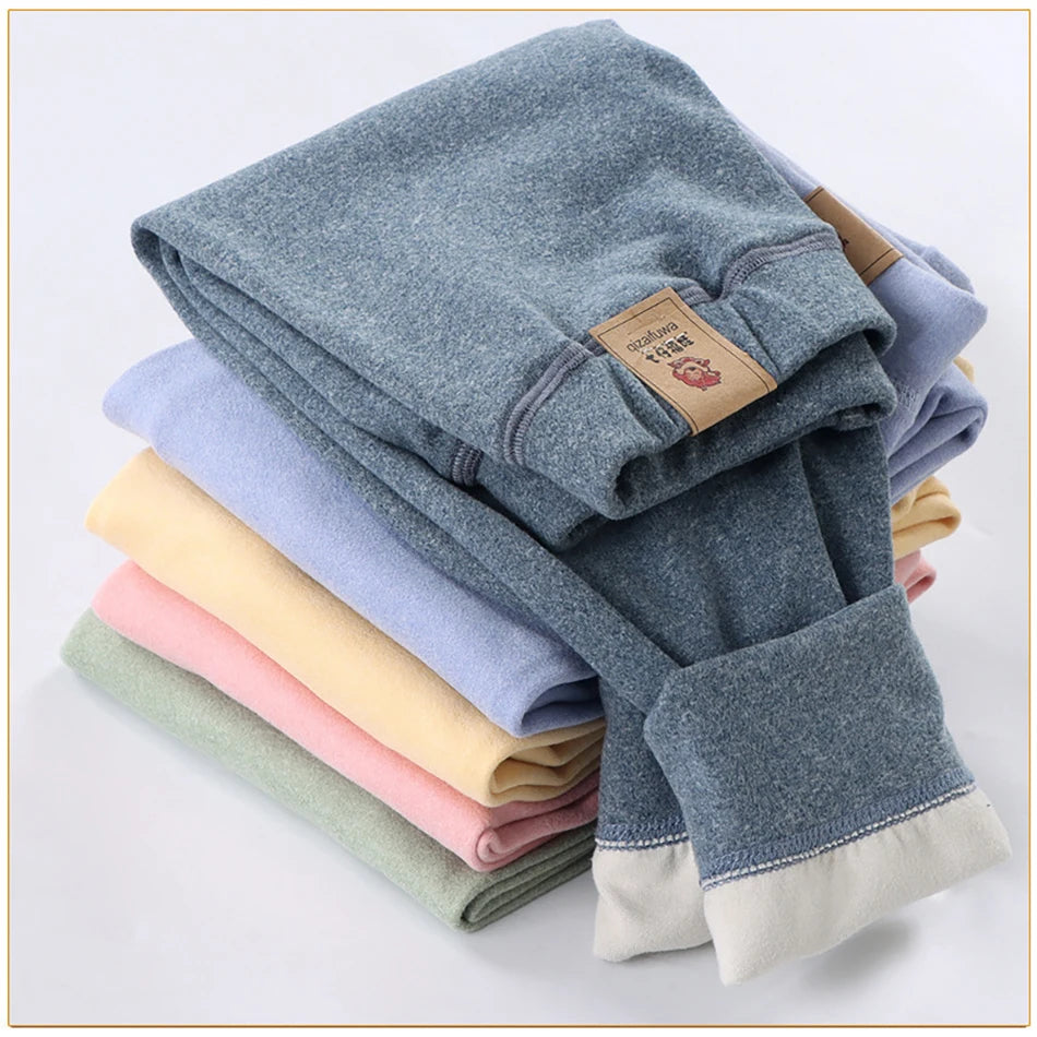 Children Fleece-lined Pants for Teenager Boys Girls Warm and Cozy Elastic Winter Bottoms Clothes Suitable for Autumn and Winter