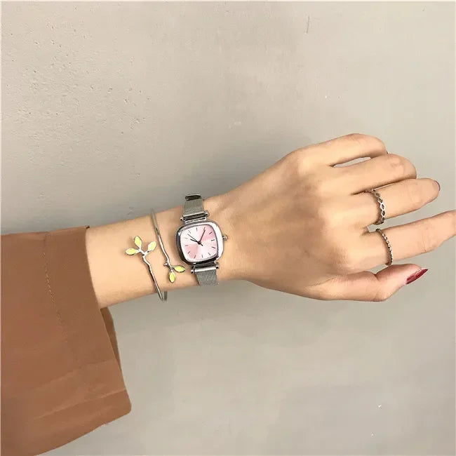 New Square Watch Women Retro Fashion Ladies Quartz Wrist Watch Student Simplified Netbelt Watch Relojes Para Mujer Clock Gift