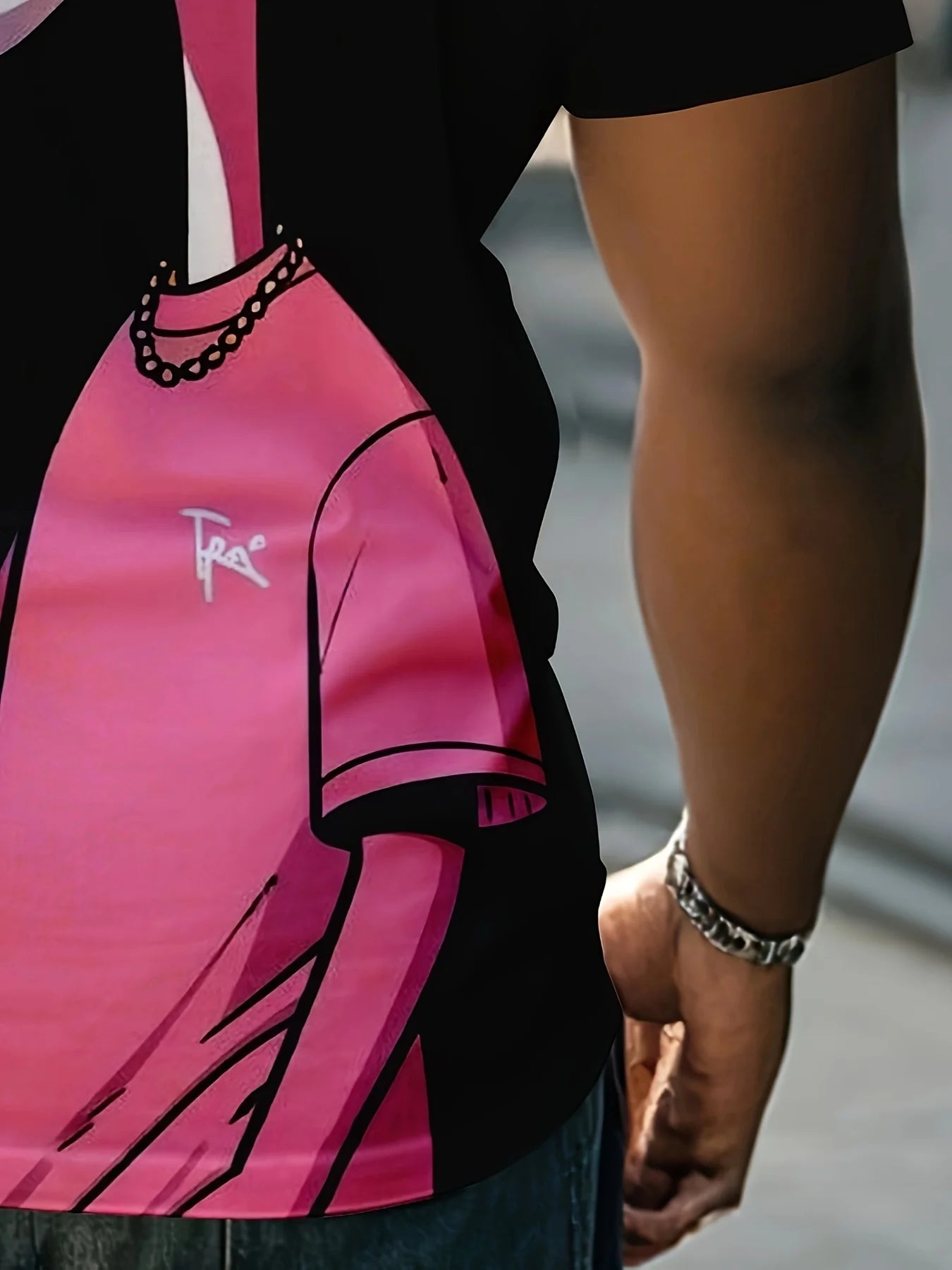 Men's Plus Size Casual Sports Tee - Pink Leopard Print with Stylish Cartoon Rat Graphic,Polyester,Machine Washable,Workout