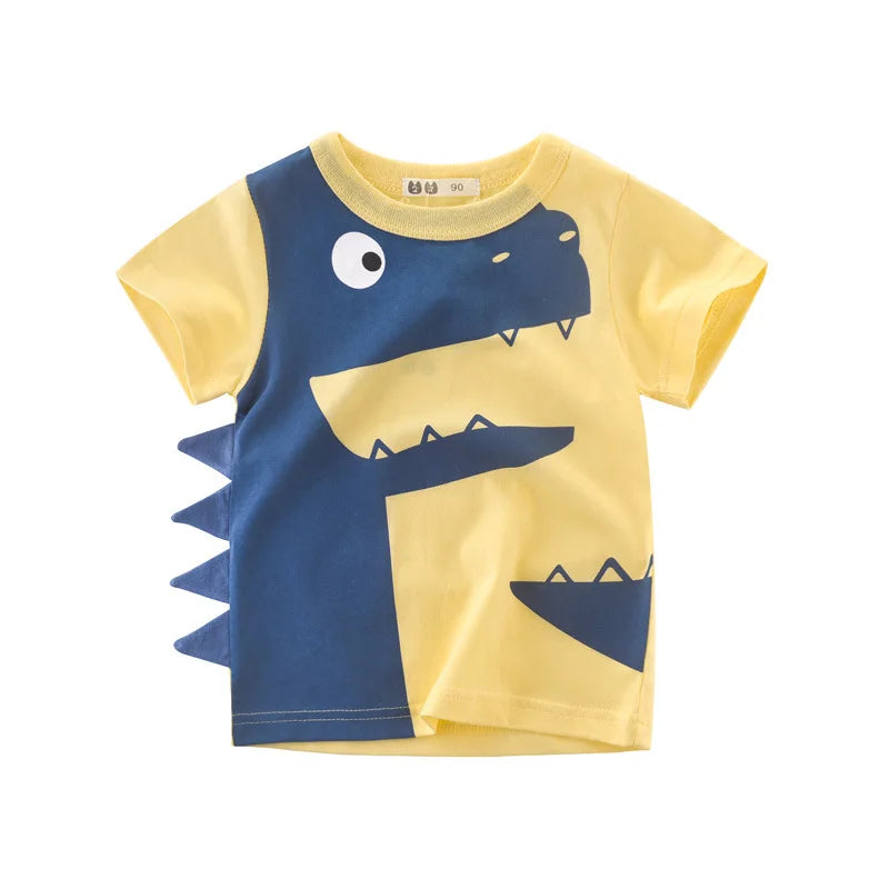 2024 Children 3D Cartoon Short T-Shirts Clothes for Boy 100% Cotton Short Sleeve Dinosaurs Cute Kids Casual Sport Top Tees