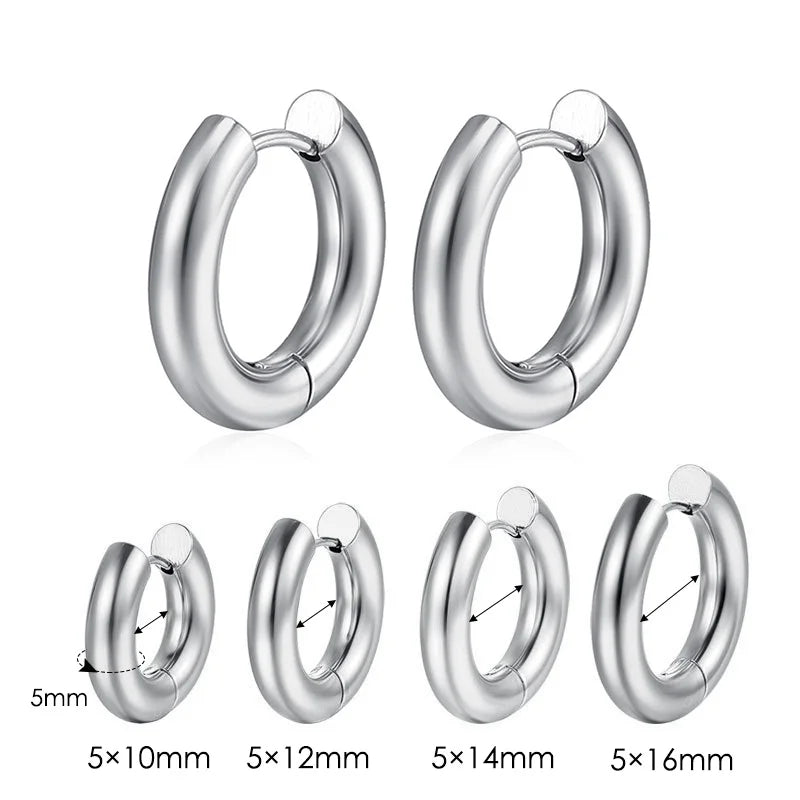 Stainless Steel Hoop Earring For Men Women Simple Hip Hop Rock Gold Color Piercing Punk Chic Jewelry Korean Chunky Earrings