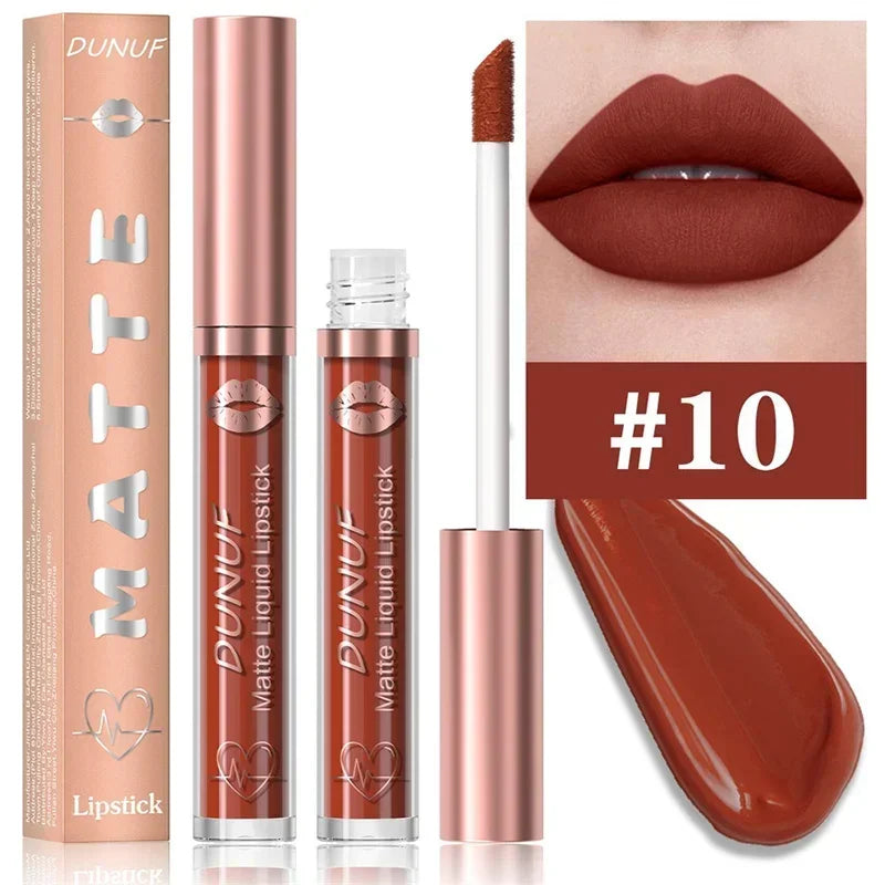 Matte Velvet Lip Gloss Dark Red Brown Lip Glaze Long Lasting Waterproof Liquid Lipstick Natural Moisturizer Transparent Lip Oil