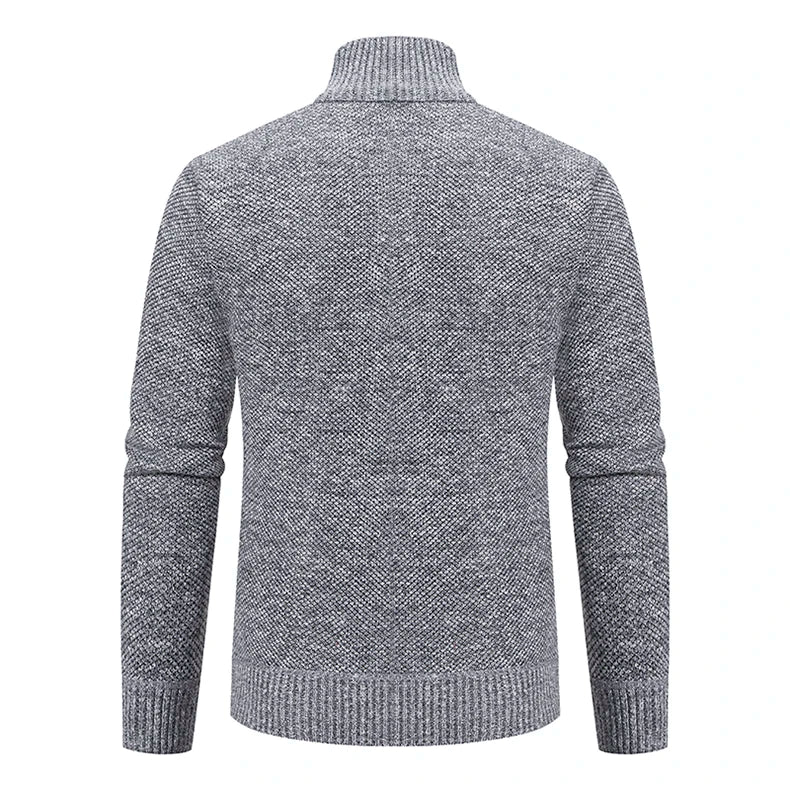 Autumn And Winter New Jersey Men's Casual Sports Coat Solid Color Stand Collar Wweater Grab Fleece Warm Zipper Cardigan