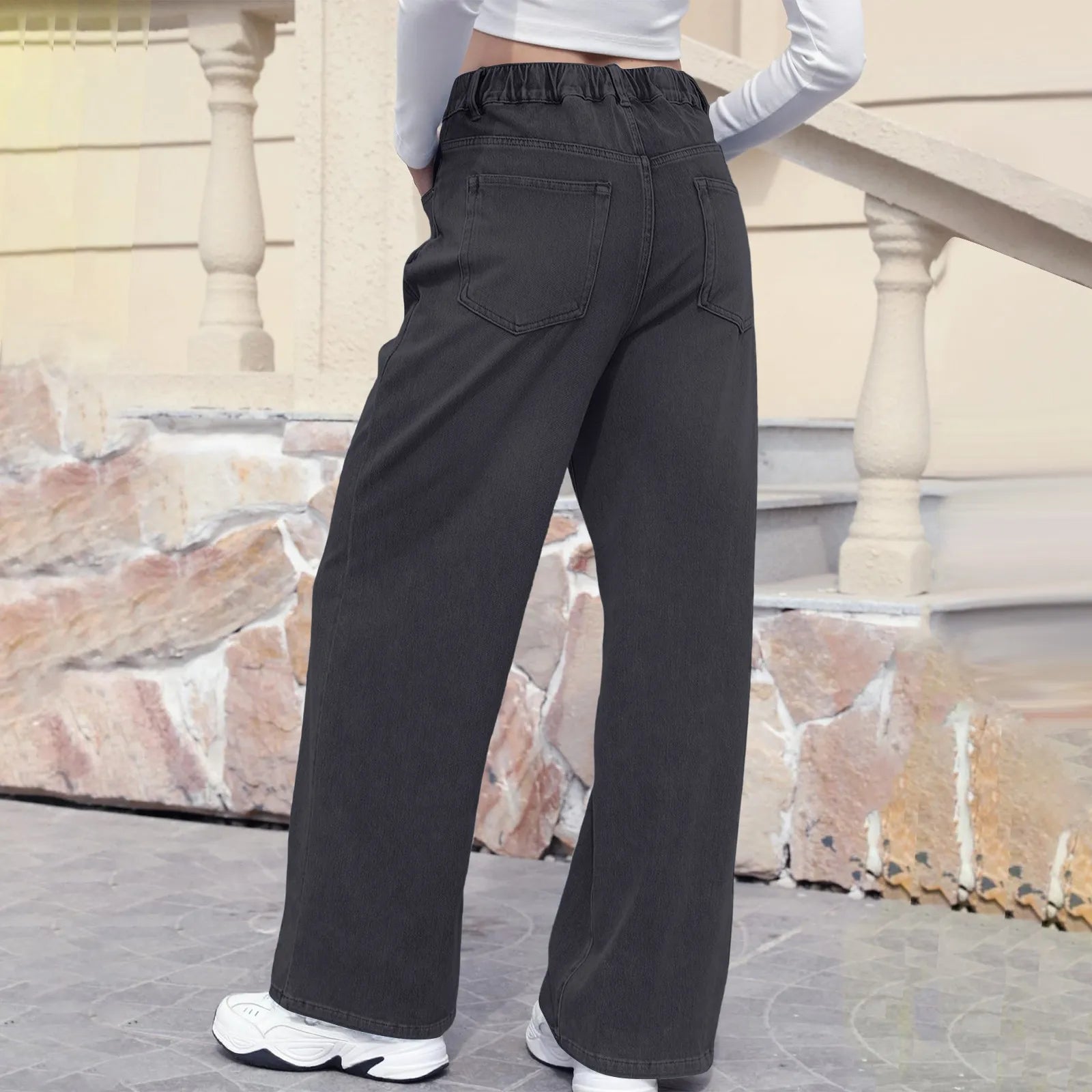 New Y2K Washed Blue Straight Loose Fit High Waist Hole Trousers Pants Women's Jeans Fashion Personality To Do Old Denim