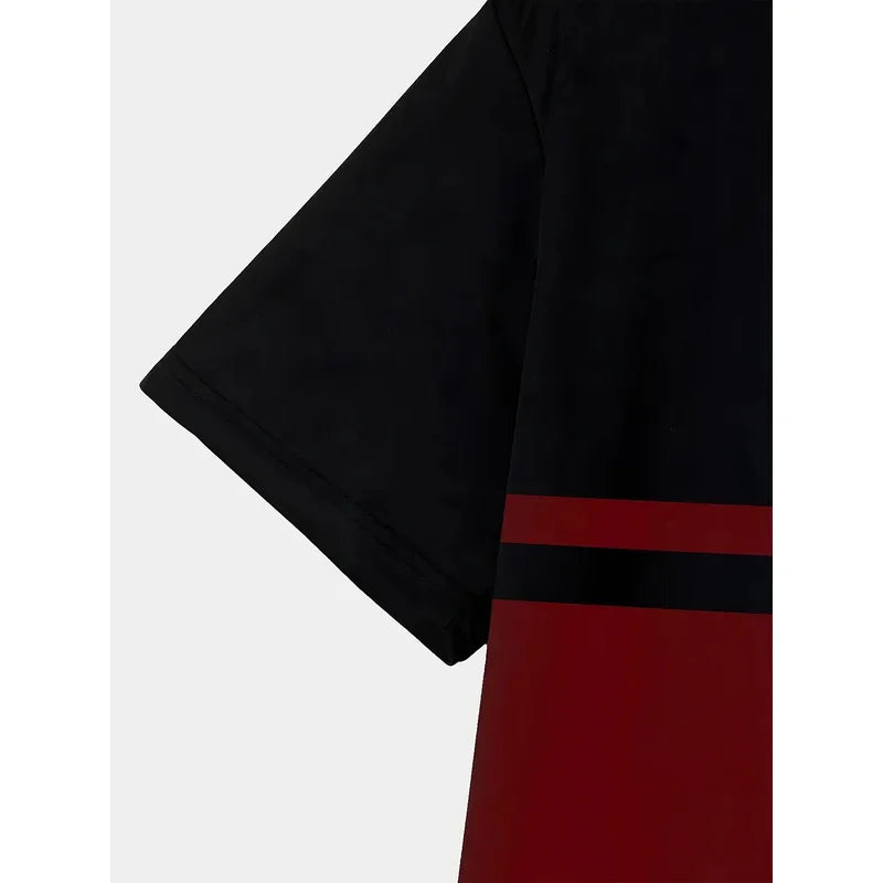 New 3D round-neck men's T-shirt, made of casual polyester knitted fabric, elastic and light, regular fit, striped pattern