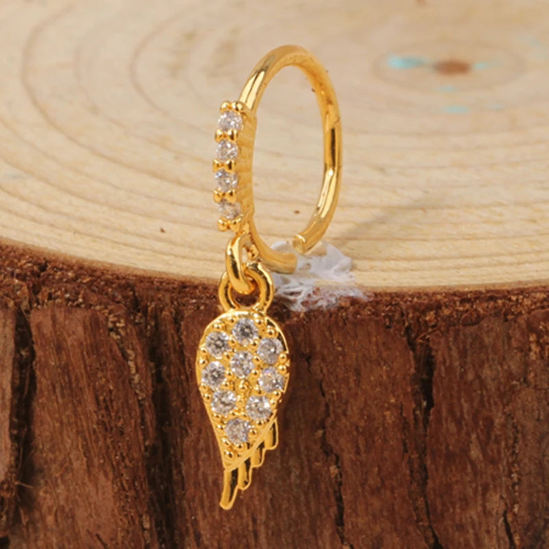 Gold Plated Pendant Nose Ring Hoop for Women Crystal Nose Hoop Protection Jewelry Nose Piercing Cartilage Earring Piercing