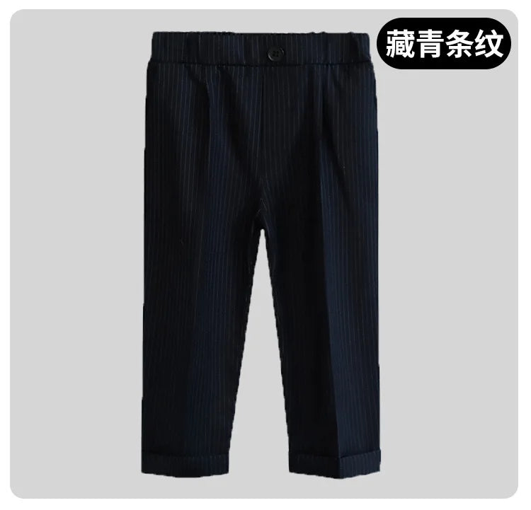 New Children Boys Suit Pants Cotton Plaid Kids Boys Casual Pants Elementary School Performance Pants For 1-10Y Boys Loose Pants