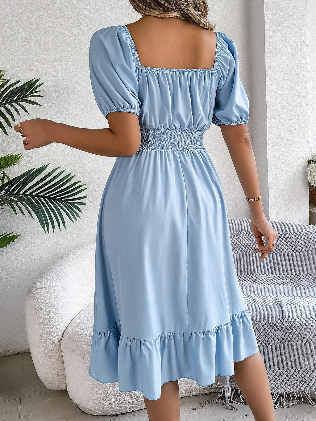 Spring Summer Elegant High Waisted Dress Square Neck Short Sleeved Ruffled Edge Long Dresses for Women 2026 Valentine's Day