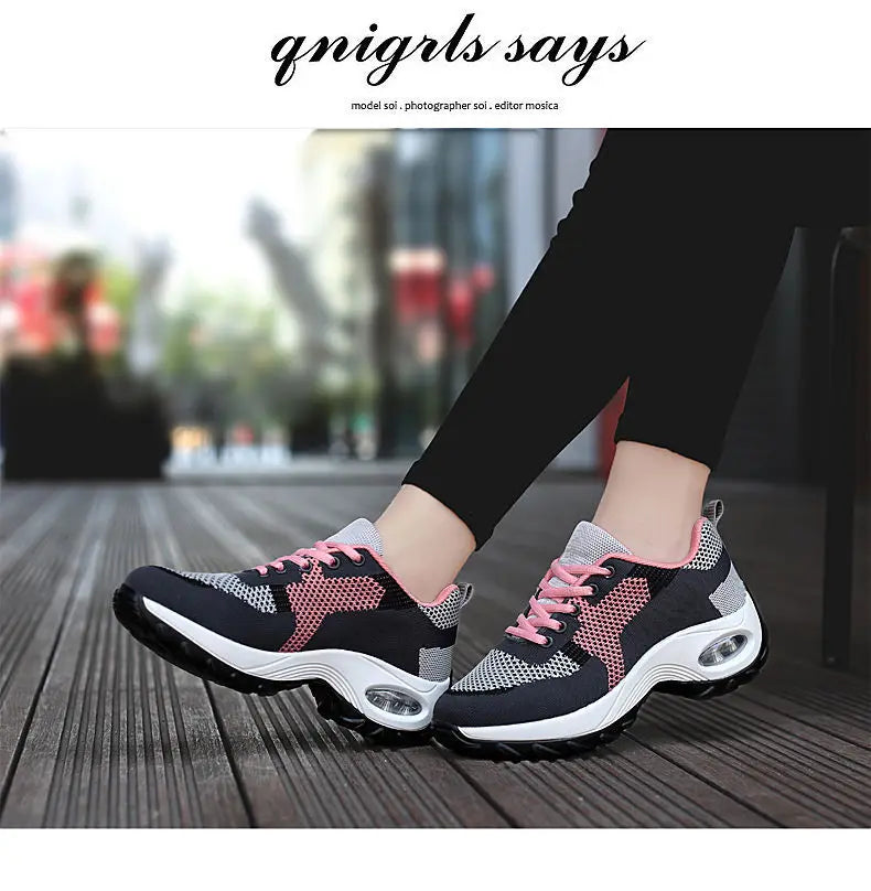 Tenis Women Sneakers Air Cushion Walking Shoes Breathable Gym Jogging Shoes for Woman Lace Up Platform Sport Shoe Tenes Feminino