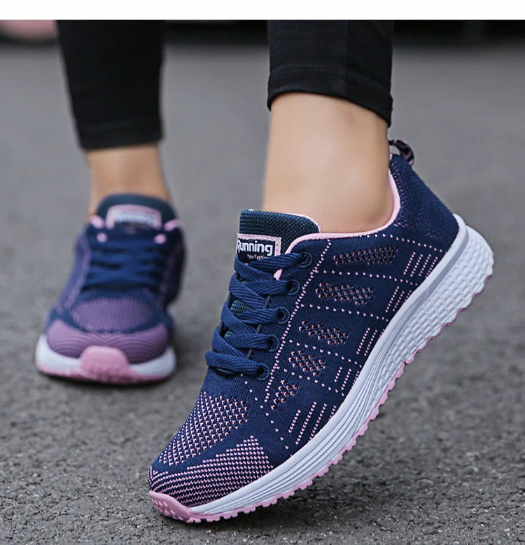 Women's Lace-up Casual Shoe Mesh Flat Shoes for Woman Summer Breathable White Sneakers Women's Vulcanized Sneakers Tenis Walking