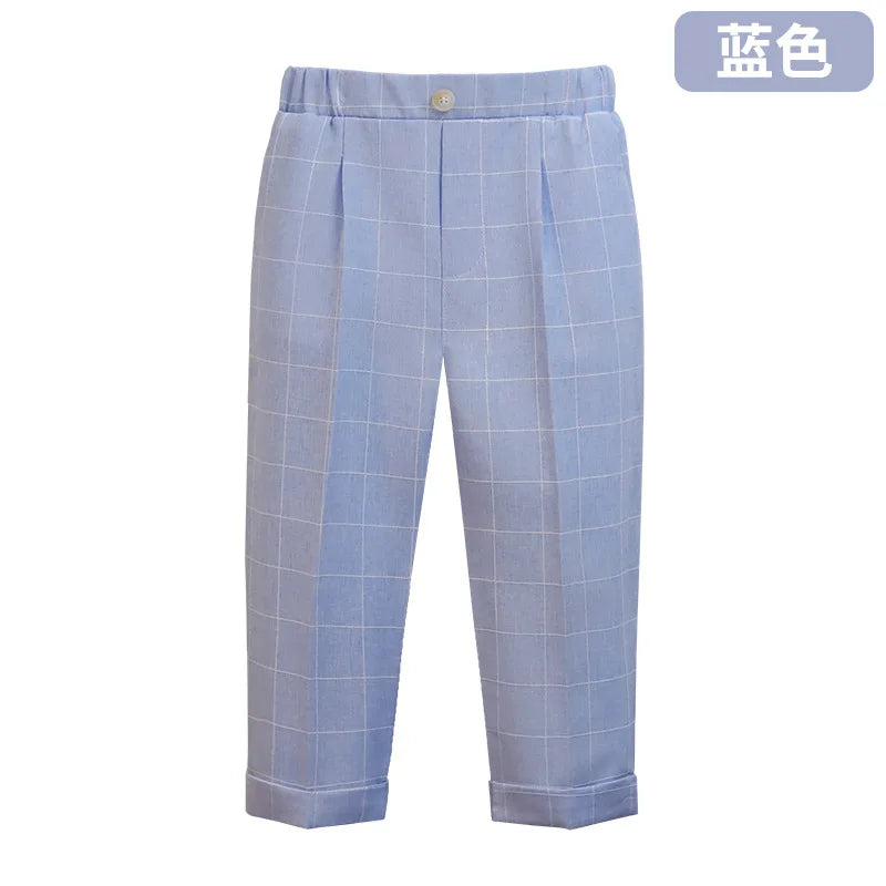 New Children Boys Suit Pants Cotton Plaid Kids Boys Casual Pants Elementary School Performance Pants For 1-10Y Boys Loose Pants