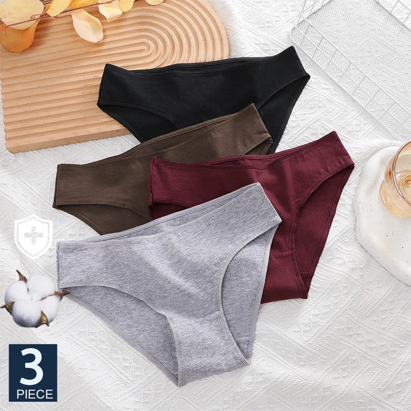 FINETOO 3PCS/Set S-XL Cotton Lingerie Panties Women Underwear Sexy Femme Underwear Women's Underpant Panty 8 Solid Color Briefs