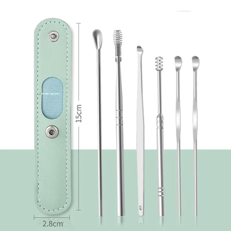 6 pcs/set Ear Cleaning Spoon Ear Protector Health Care Dirt Remover Stainless Steel Ear Picking Tool Set Cleaner