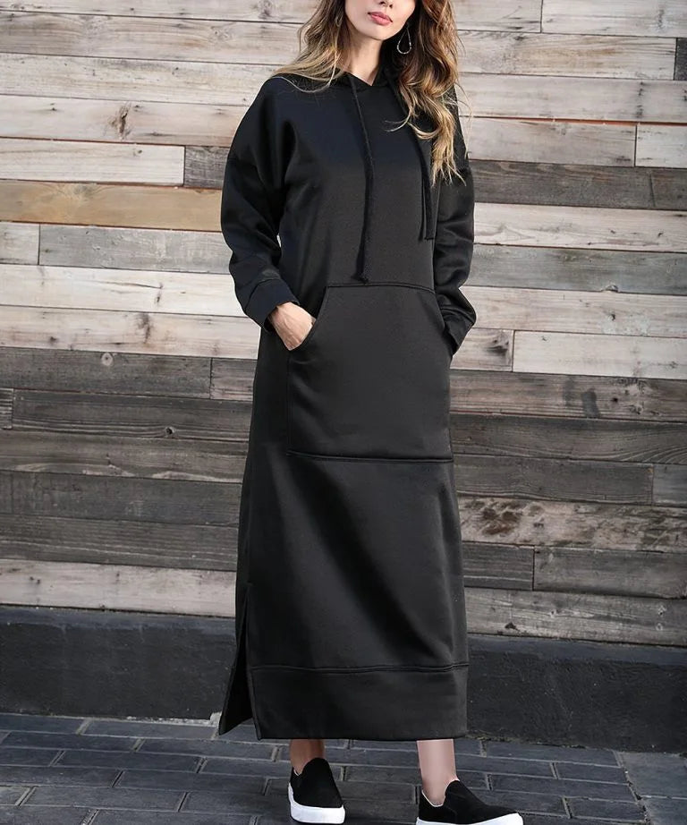 Autumn Winter New plus Size Loose Knitted Long Dress Hoodie Fleece Casual Fashion Dress Large Pocket Skirt Elegant Commute