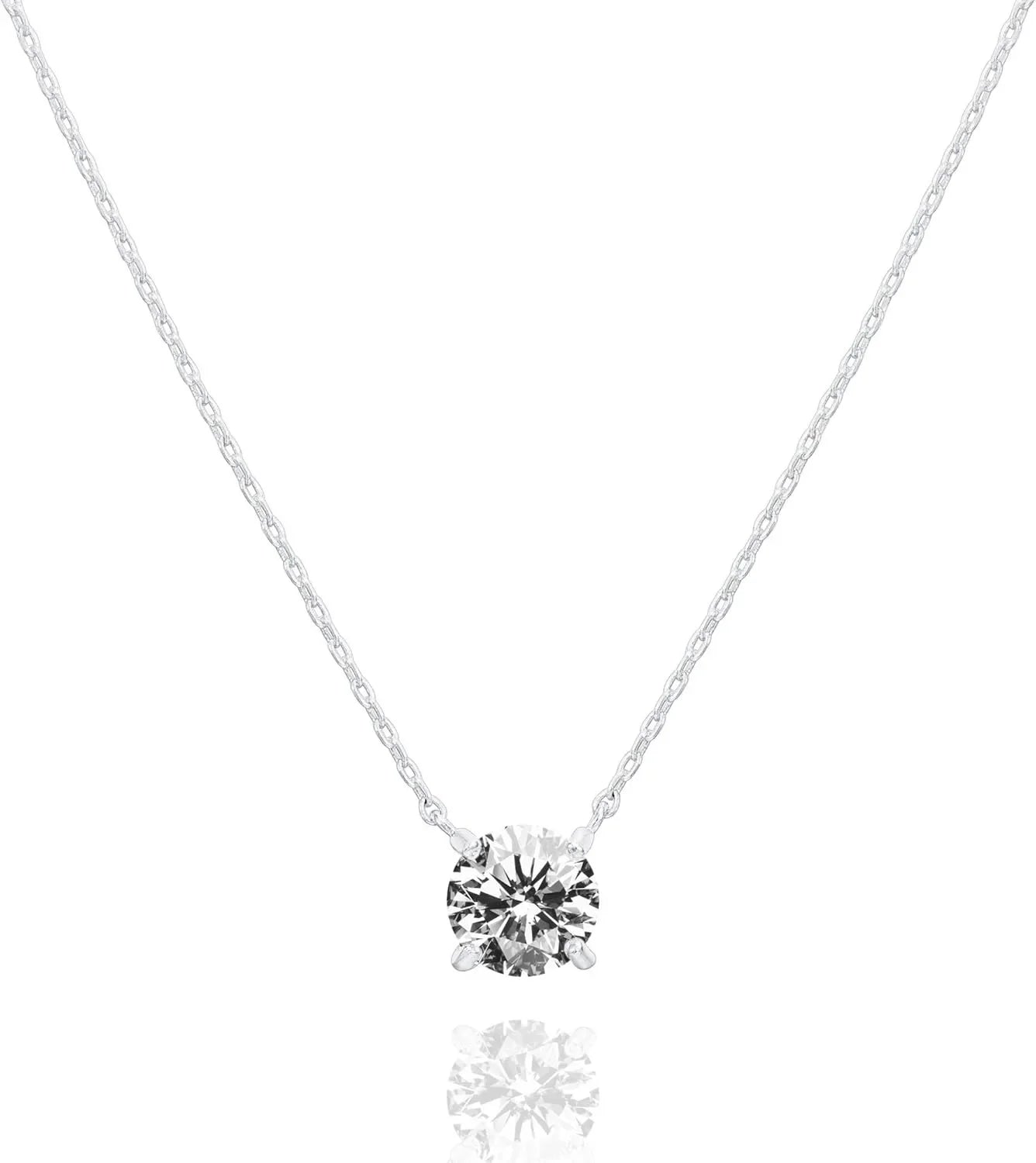 14K Gold Plated Silver Plated Crystal Solitaire 1.5 Carat (7.3mm) Cubic Zirconia Dainty Choker Necklace Gold Necklaces for Women